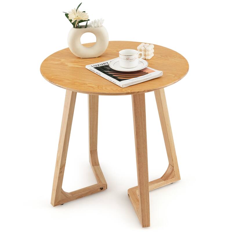 Costway 24'' Round Side Table Solid Rubber Wood End Table Beside - 24'' x 24'' x 24'' (L x W x H) - Natural - 24'' x 24'' x 24'' (L x W x H)