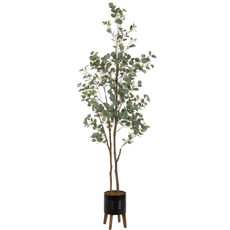 Kate and Laurel Eudora Faux Eucalyptus Tree - 8.5ft - Black/Rustic Brown