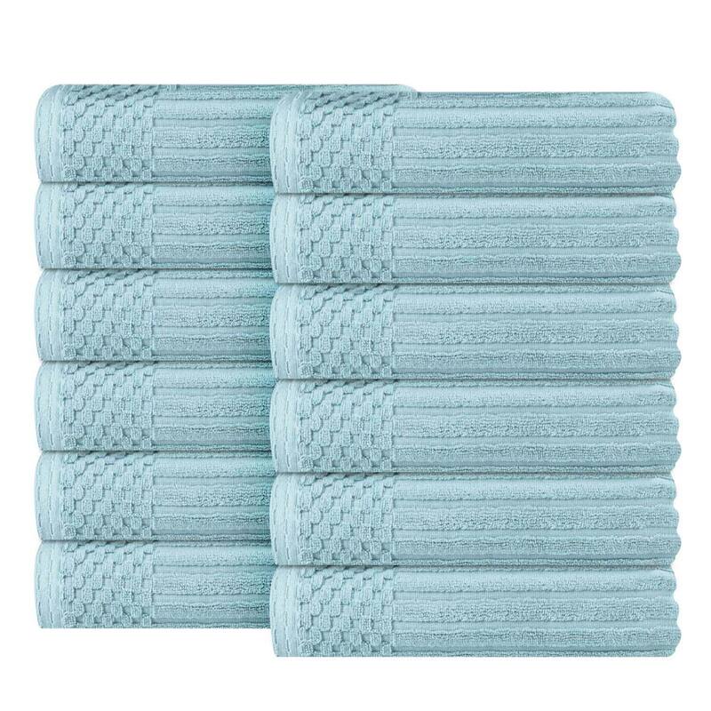 Superior Soho Cotton Ribbed Checkered Washcloths Face Towels (Set of 12