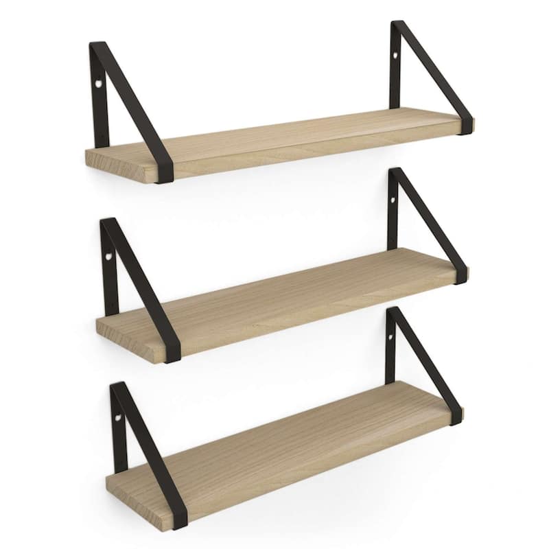Wallniture Ponza 17"x4.5" Floating Wood Shelves, Living Room Wall Shelves