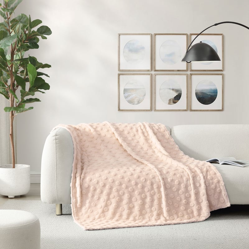 Swift Home Patterned Jacquard Plush Throw Blanket - 50" x 70" - Pom Pom Pale Pink