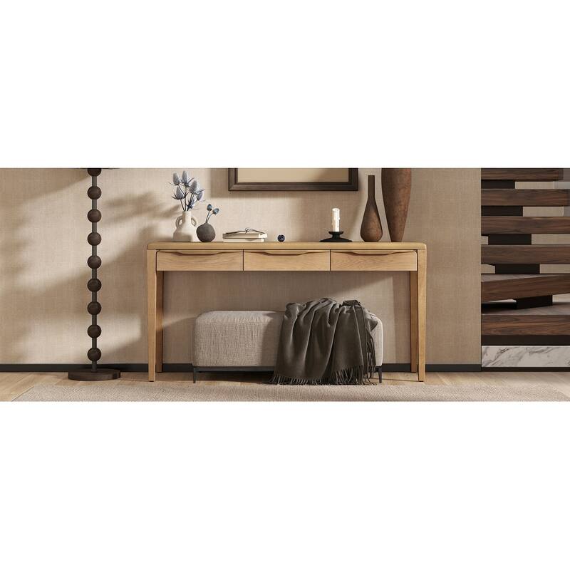 59.84"Elegant Console Table,Light Luxury Entryway Table with 3 Drawers,Farmhouse Sofa Table with Soft-Corner Design