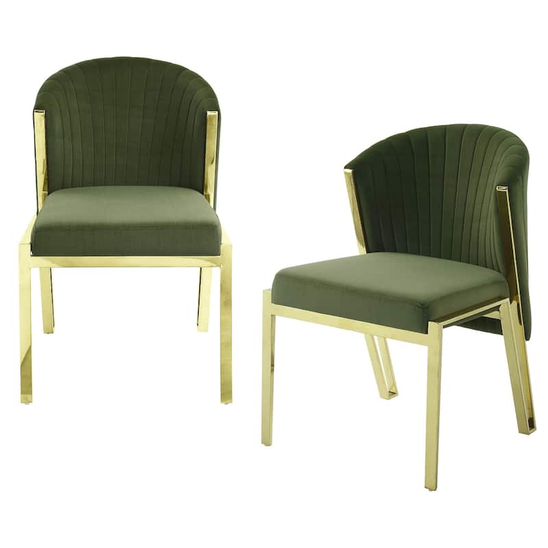 HomeRoots Set of Two Green and Gold Upholstered Velvet And Steel Wing Back Dining Side Chairs