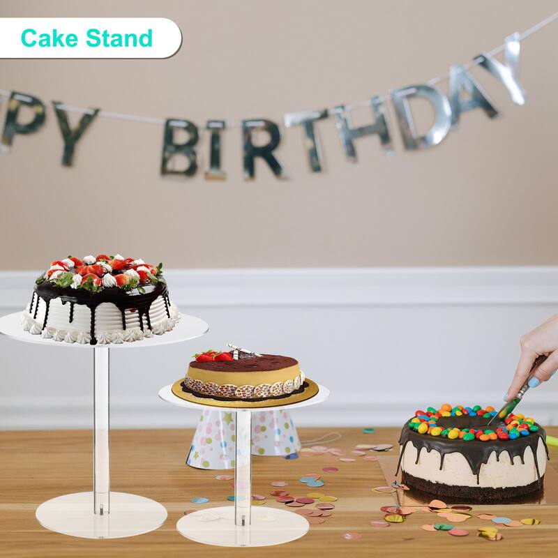 1Set Round Cake Stand Acrylic Display Rack for Cupcake Dessert Pizza, Clear