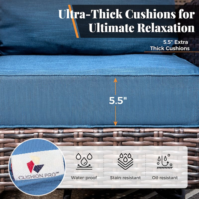 MAISON ARTS Patio Wicker Sofa Conversation Set with 50,000 BTU Fire Pit Table , Oversize Seat with 5.5'' Thick Padded Cushion