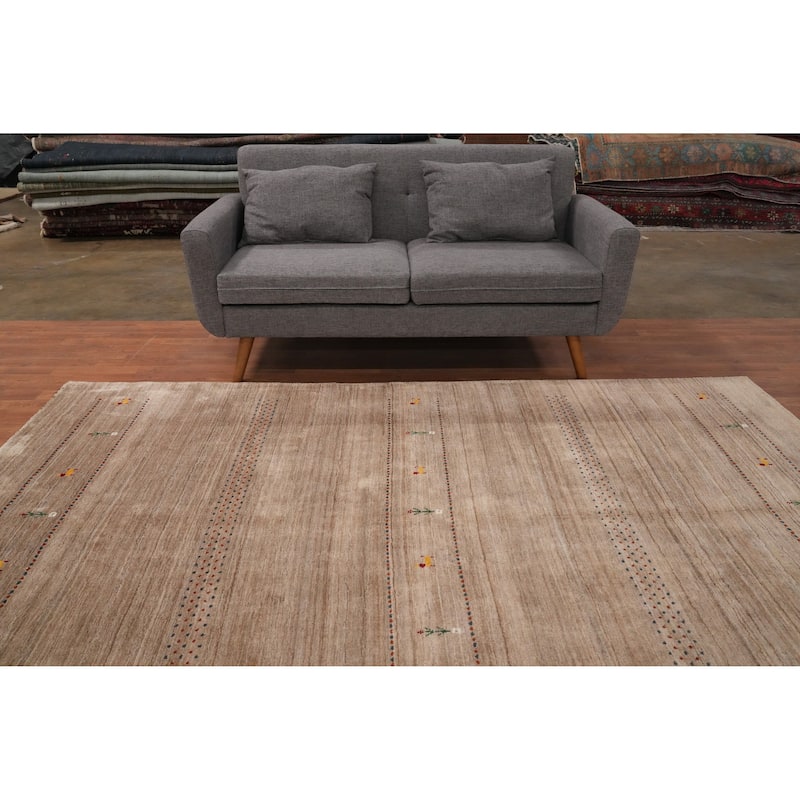 Hand Knotted Oriental 100% Wool Carpet Tribal Animal Pictorial Brown Gabbeh Area Rug - 8' 10'' X 5' 11''