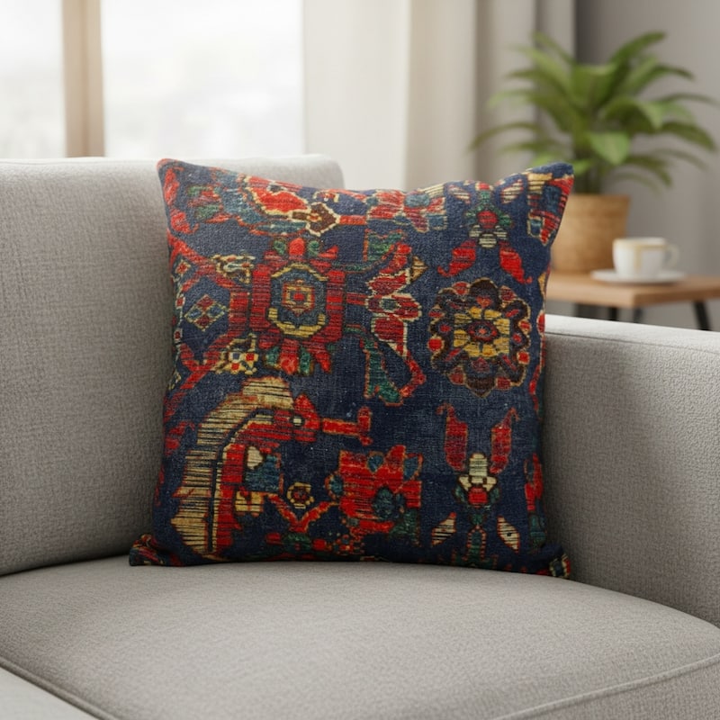 HomeRoots 18" Blue and Red Cotton Throw Pillow