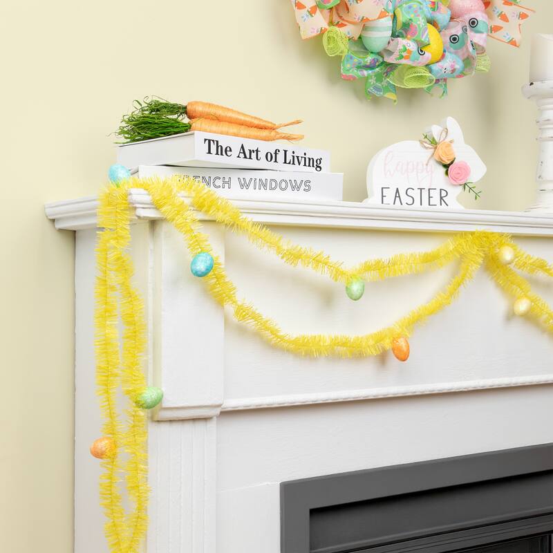 25' x 1.25" Yellow Spring Tinsel Artificial Garland Easter Eggs Unlit