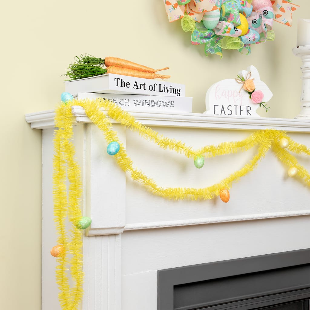 25' x 1.25" Yellow Spring Tinsel Artificial Garland Easter Eggs Unlit