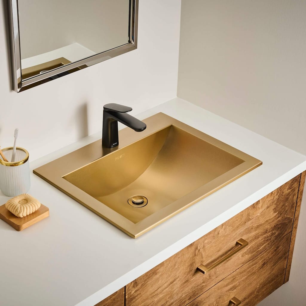 Ruvati 21 x 17 inch Brushed Gold Drop-in Topmount Bathroom Sink Stainless Steel – RVH5110GG - 21 x 17