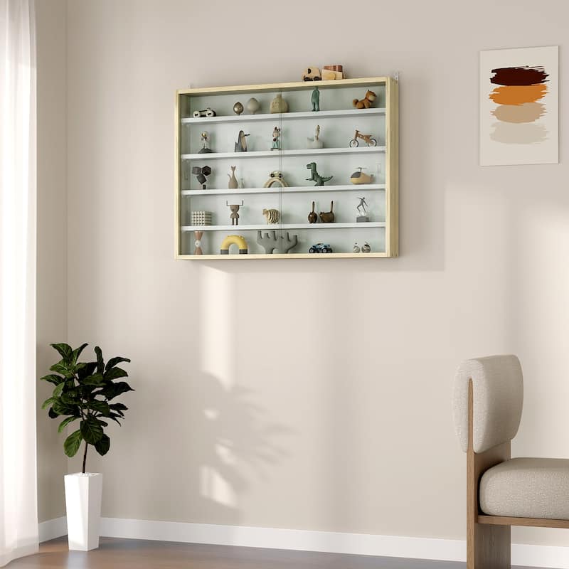 Particleboard Wall-Mounted Display Cabinet with Glass Doors - 31.5" W x 3.7" D x 23.6" H