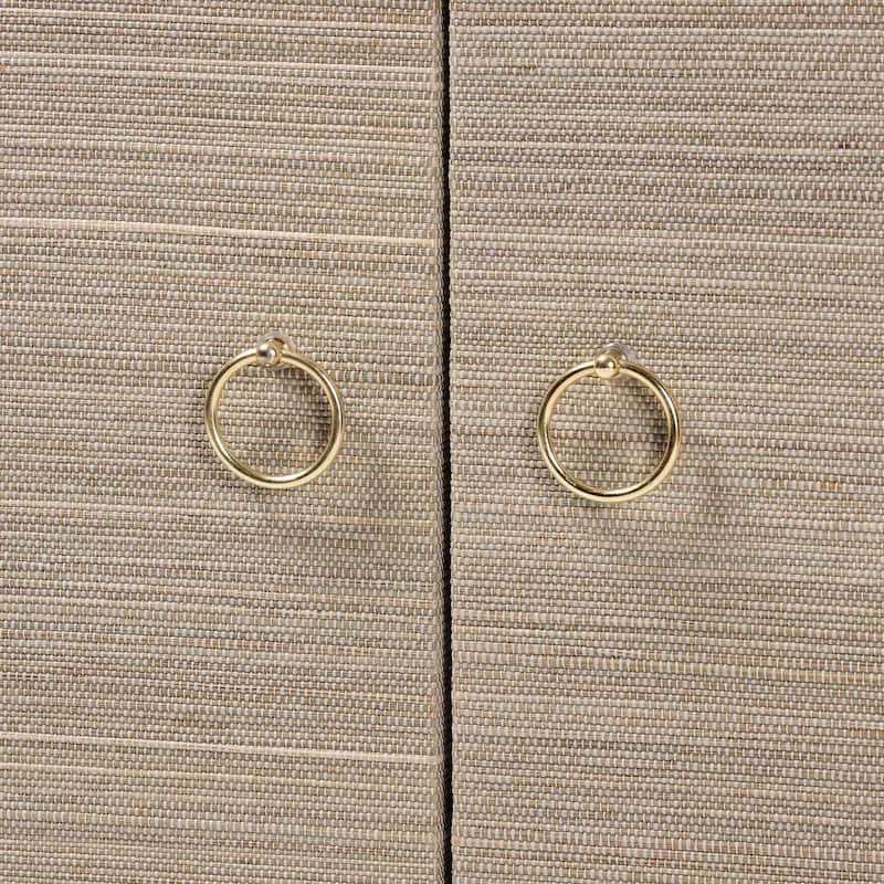 Halen Natural Grasscloth Storage Cabinet - Two-Door Console Storage Solution with Gold Ring Pulls, Modern Coastal Organizer
