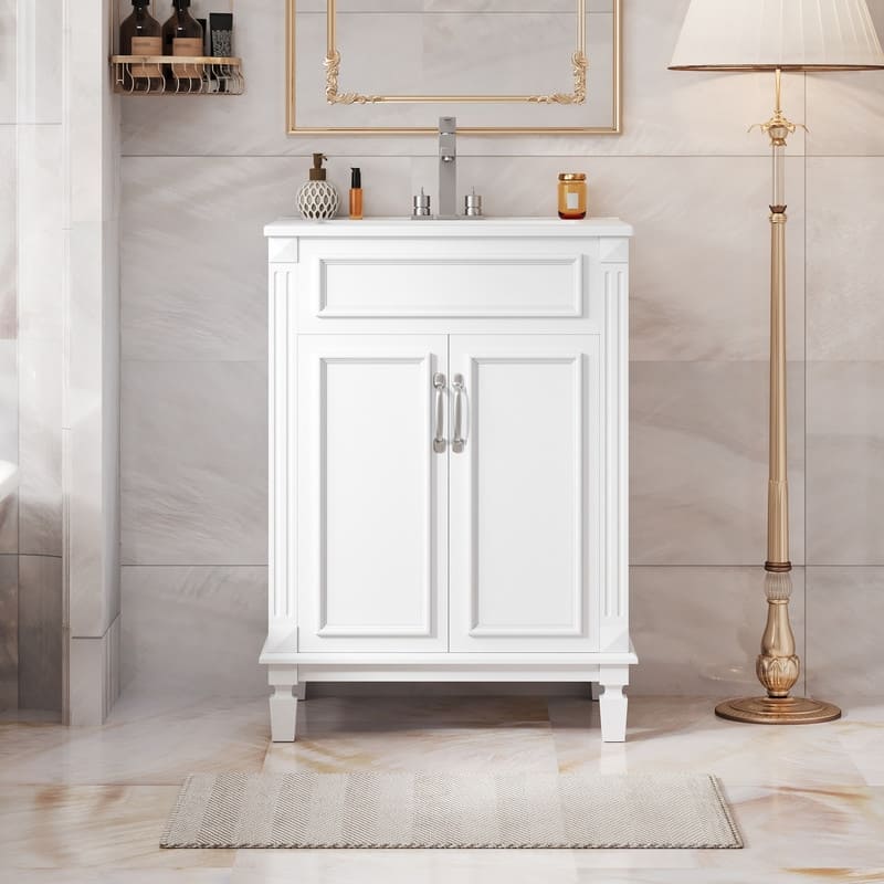 24" Bathroom Vanity with Sink, 2 Soft-Closing Doors and Adjustable Shelf