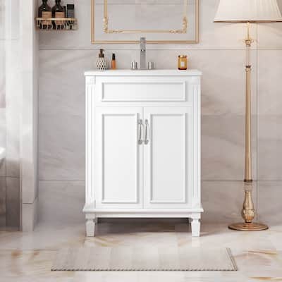 24" Bathroom Vanity with Sink, 2 Soft-Closing Doors and Adjustable Shelf