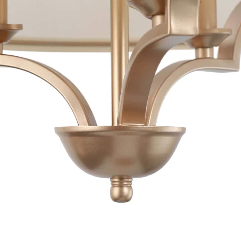 Mid-Century Modern 3-Light Drum Chandelier Fabric Lights for Dining Room - Deep Gold - 17" D x 20" H