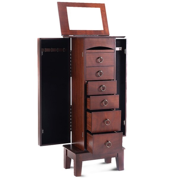 Costway Wood Jewelry Cabinet Storage Chest Stand Organizer Necklace