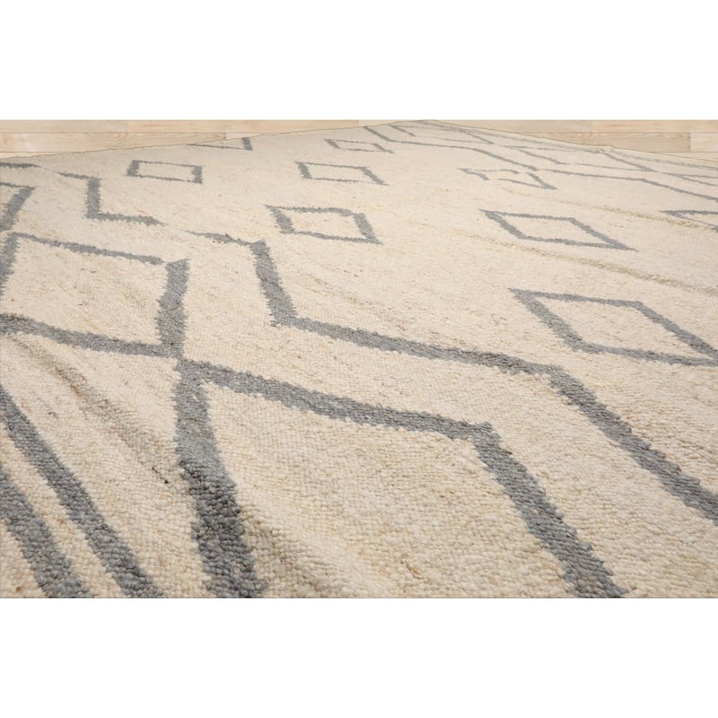 LoomBloom Beige Hand Woven Wool Area Rug Flatweave Geometric Design - 9' 2'' x 12' 2''
