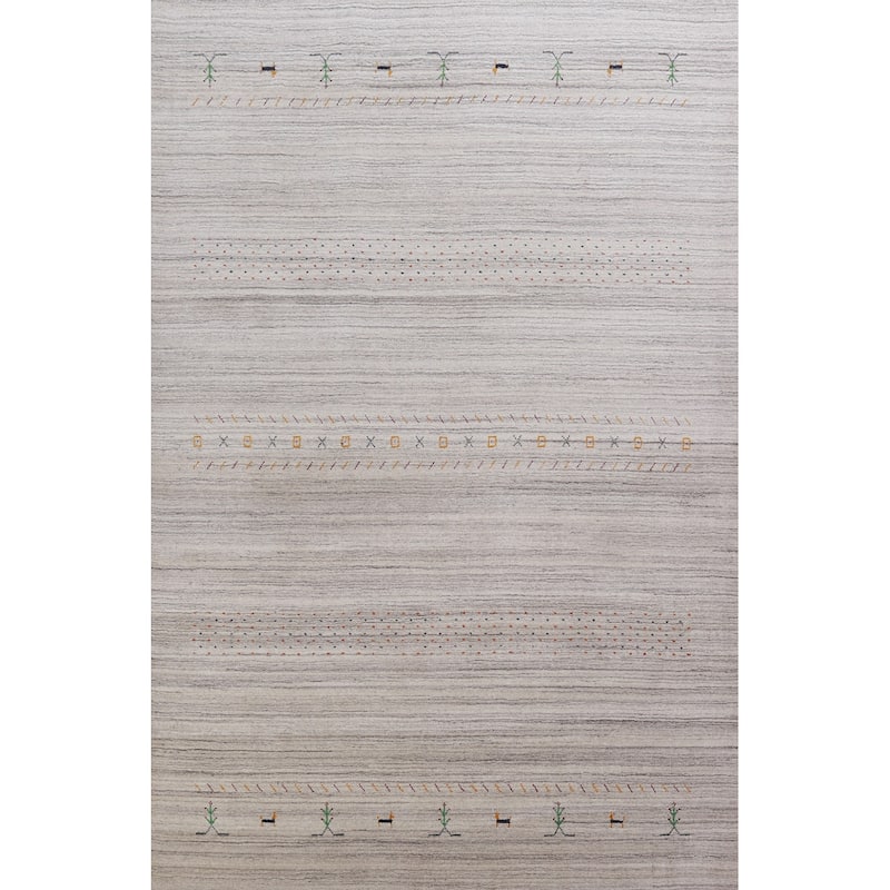 Hand Knotted Oriental 100% Wool Carpet Tribal Stripe Beige & Ivories Gabbeh Area Rug - 8' 10'' X 6' 1''