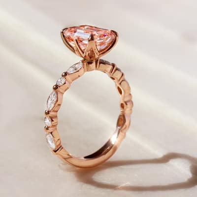 Kobelli 3.64 Carat Lab Fancy Intense Pink Diamond IGI Certified 18k Solid Rose Gold Emerald-cut Bubble Band Scalloped Ring