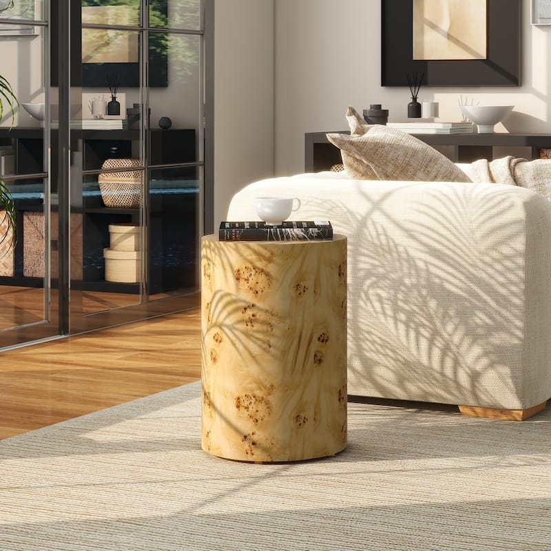 Nebula 22" Burl Wood Round Pillar Accent Side Table - Warm Natural Brown