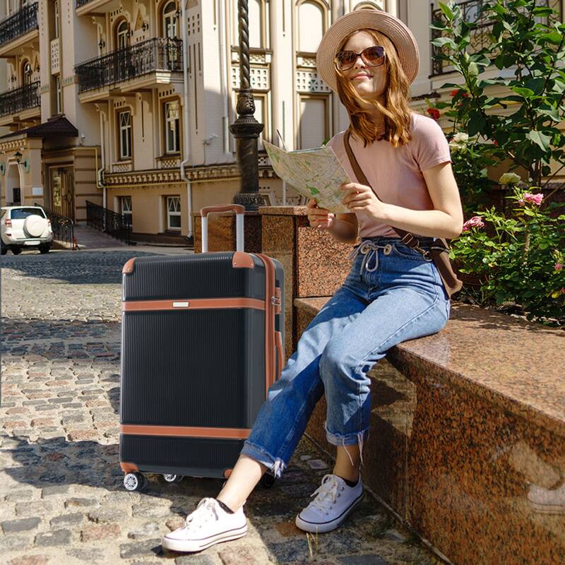 3 Piece Hardside Lightweight Luggage Sets with Double Spinner 8 Wheels and TSA Lock