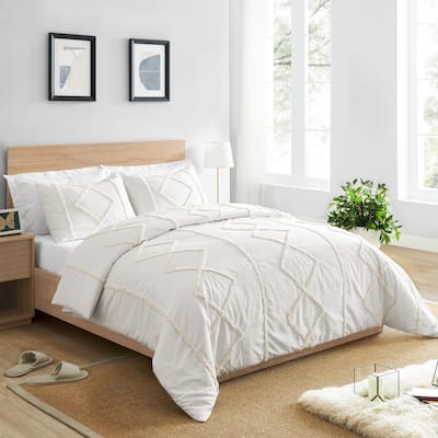Sweet Jojo Designs Solid Ivory Boho Chic Queen Duvet Cover Bedding Set Bohemian Farmhouse Rustic Southwest Shabby Minimalist