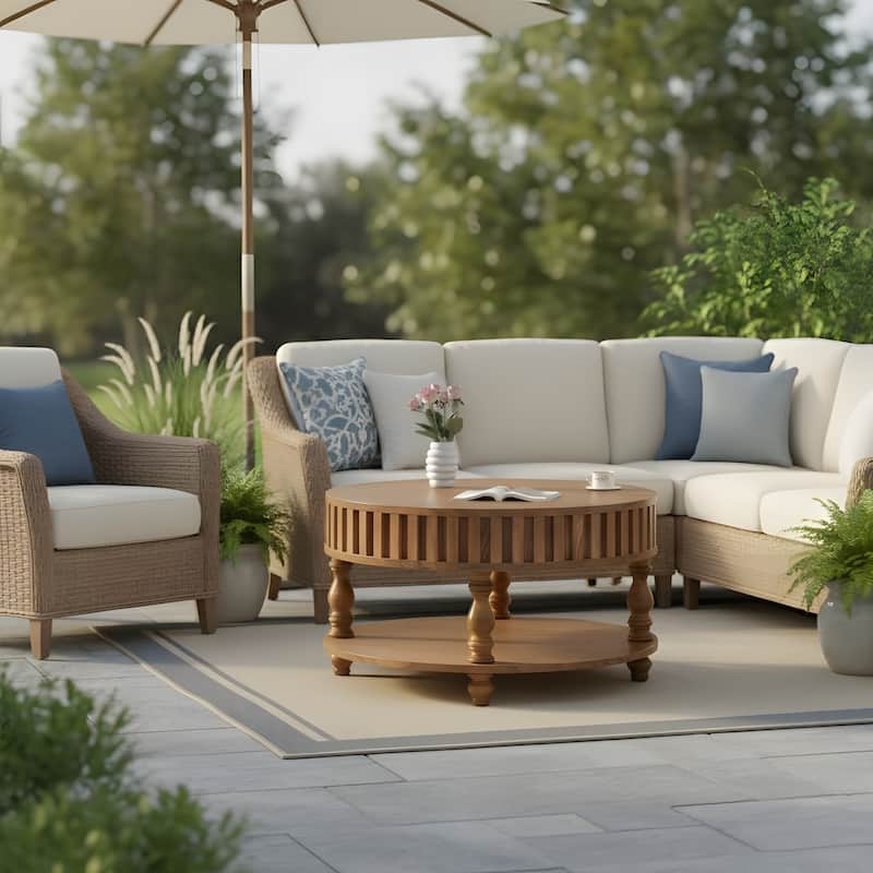 Farmhouse Fluted Coffee Table with Storage and Flip-Top Lids