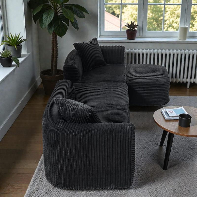 114" Cloud Sectional Couch with L Shape Chaise, Modular Corduroy Sofa with Movable Ottoman, No Assembly