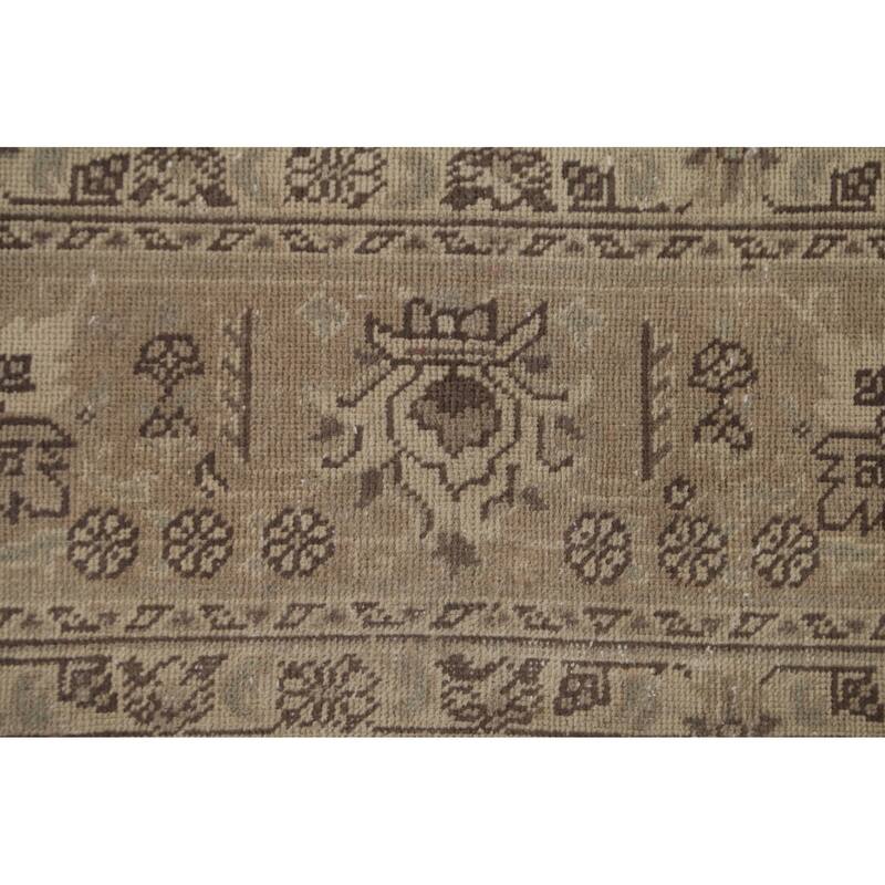Distressed Geometric Tabriz Persian Vintage Rug Handmade Wool Carpet - 6'9" x 9'7"