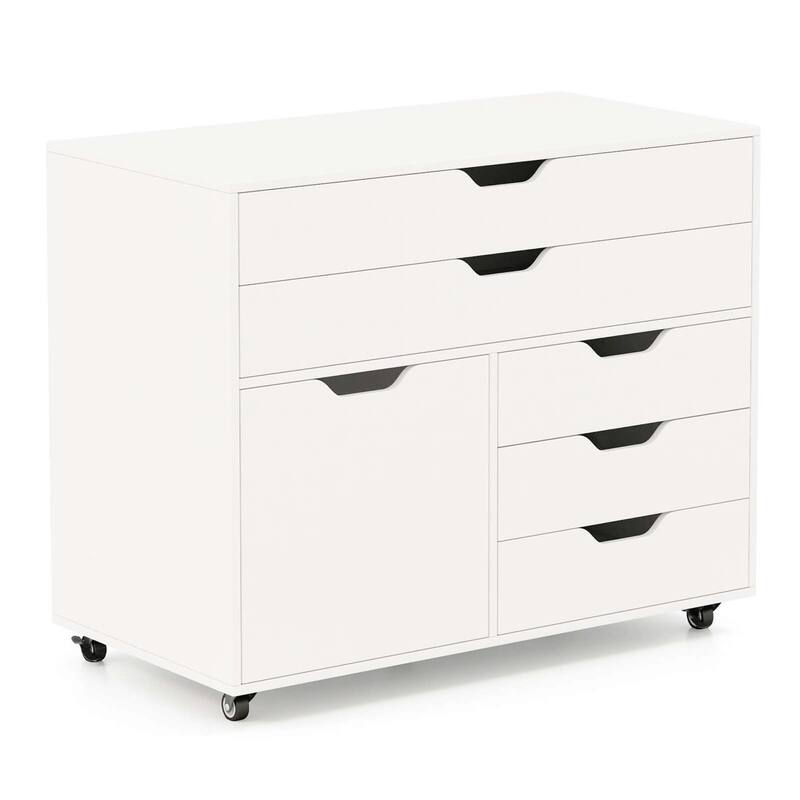 5-Drawer Mobile File Cabinet Rolling Lateral Filing Cabinet w/Wheels - White