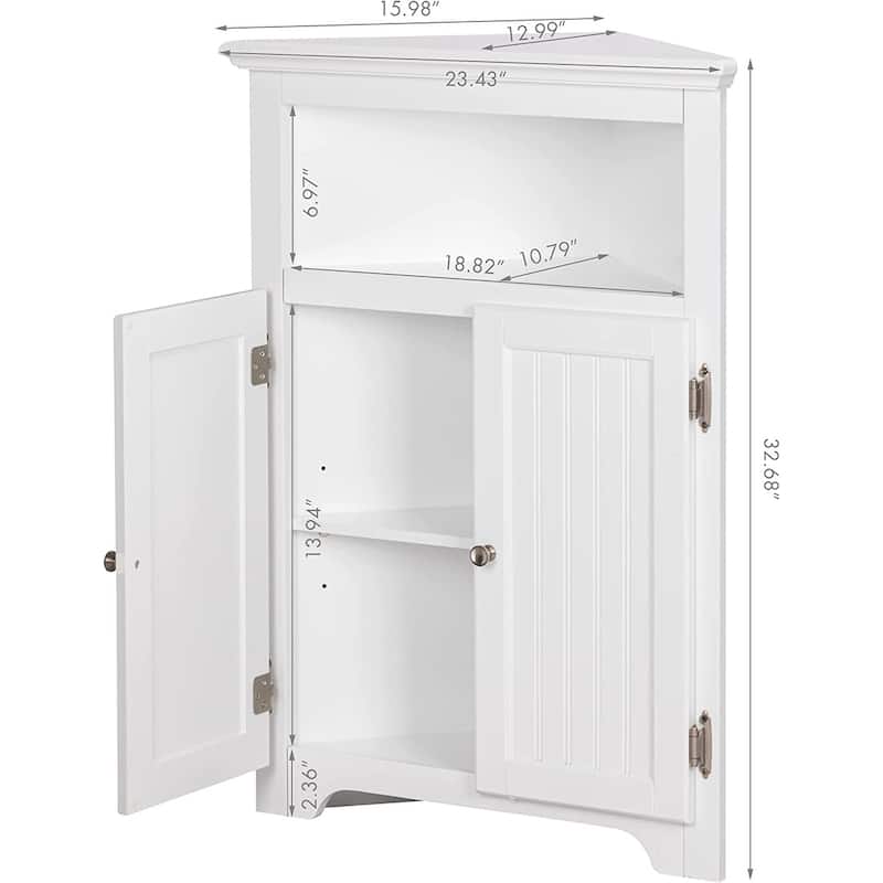 UTEX Corner Free Storage Cabinet, Bathroom Floor Corner Cabinet with Doors and Shelves for Bathroom, Kitchen, Living Room, White