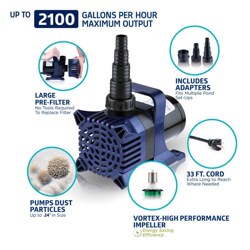 Alpine Corporation Submersible Water Pump with 33 FT Cord for Ponds, Fountains, Waterfalls & Water Circulation