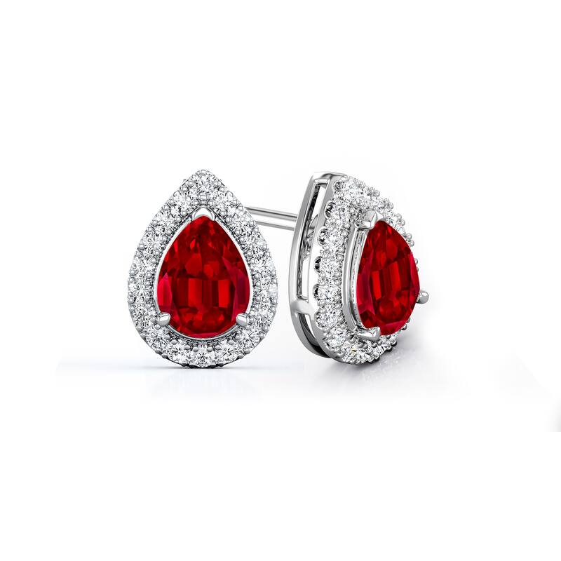 Auriya 14k Gold Lab Grown Gemstone Ruby Stud Earrings Pear 0.25 to 5.00 ct. tw. Halo Screw-Back