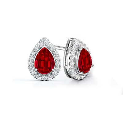 Auriya 14k Gold Lab Grown Gemstone Ruby Stud Earrings Pear 0.25 to 5.00 ct. tw. Halo Screw-Back