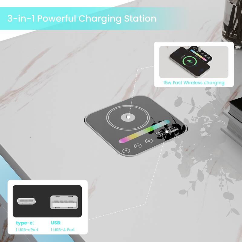 Pocassy 47.2 Inches Living Room Tables with Wireless Charging and Speaker