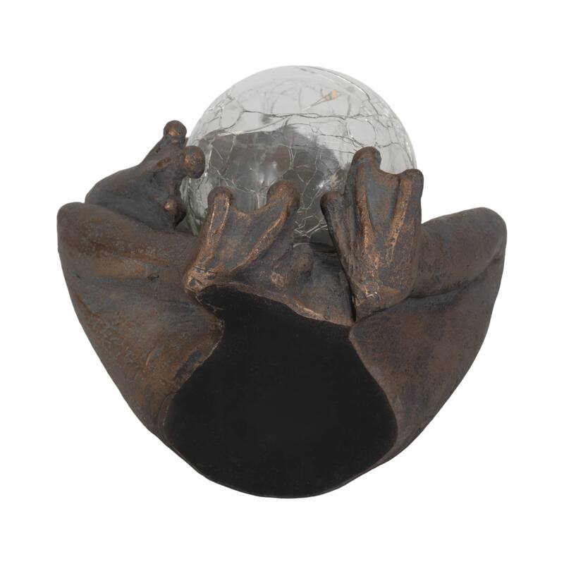 Sagebrook Home's 7-inch Polyresin Frog with Glowing Solar Orb in Antique Copper