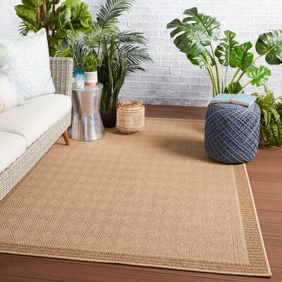 Pareu Indoor/ Outdoor Border Beige/ Light Brown Area Rug