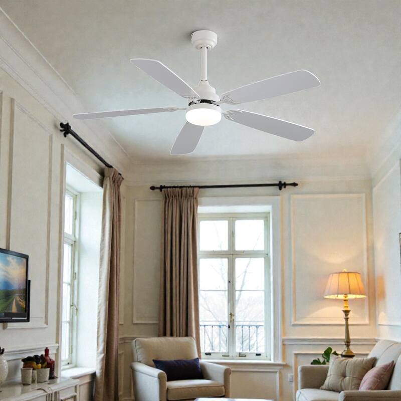 52 Inch Indoor Ceiling Fan with LED Light, 6-Speed Quiet DC Motor, 5 Blades, Dual-Color Design, Remote Control