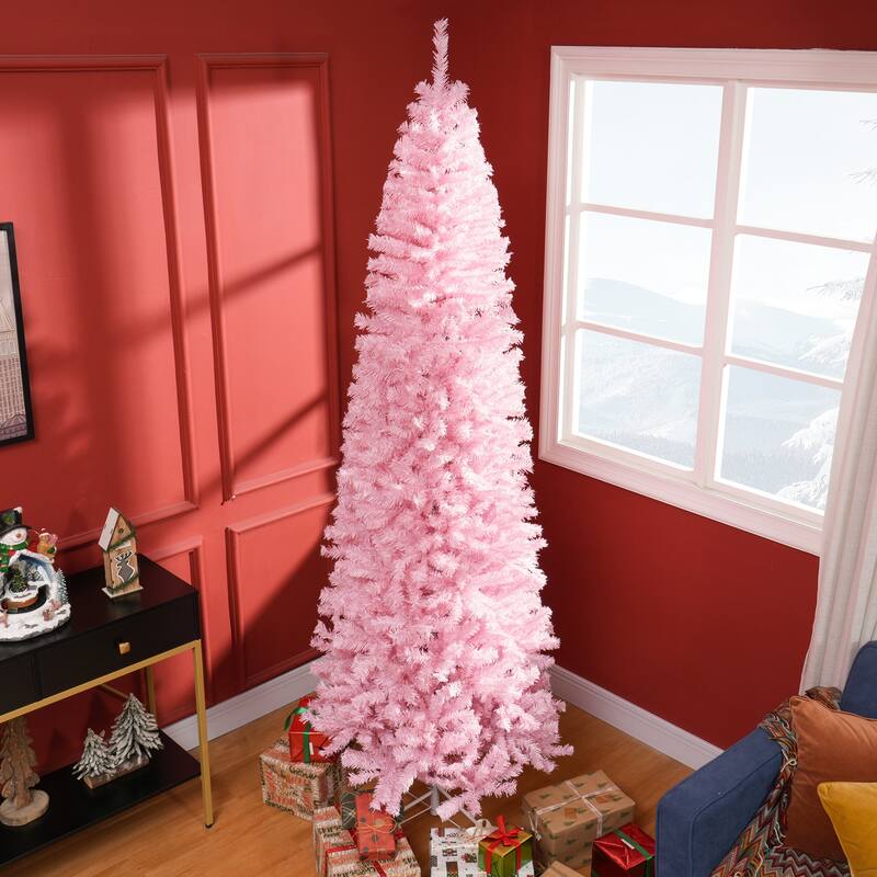 HOMCOM Unlit Slim Douglas Fir Tree - Realistic Branch Tips, Pink
