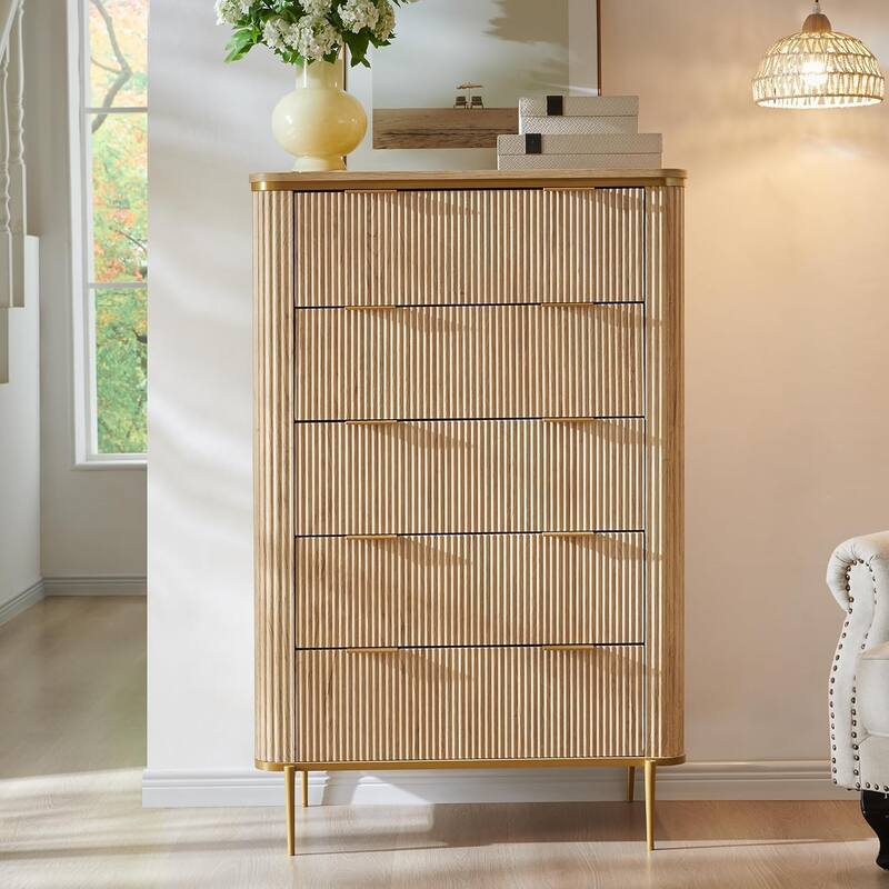 Modern Fluted 5 Drawers Dresser for Bedroom, Dresser Chest of Drawers