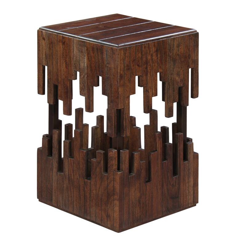 15 in. Brown Square Wood End Table with Slatted Design