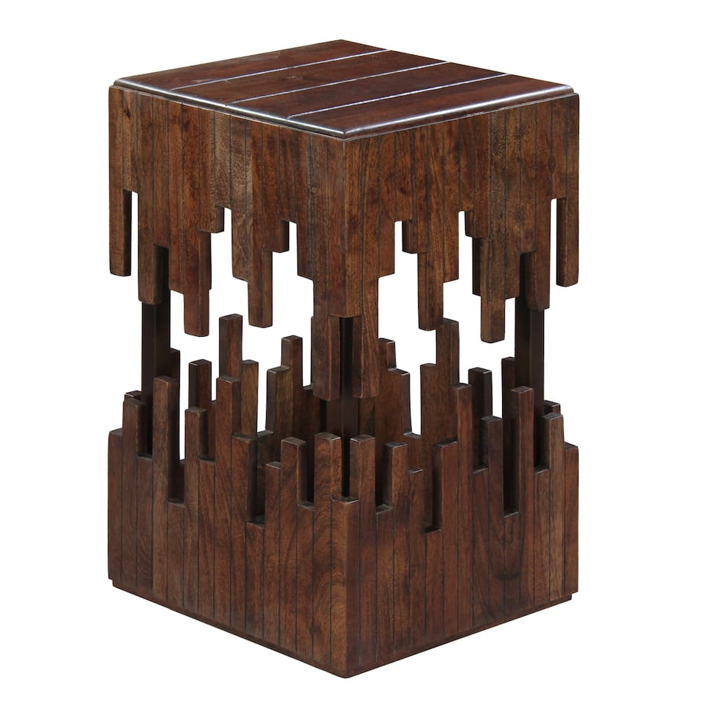 15 in. Brown Square Wood End Table with Slatted Design