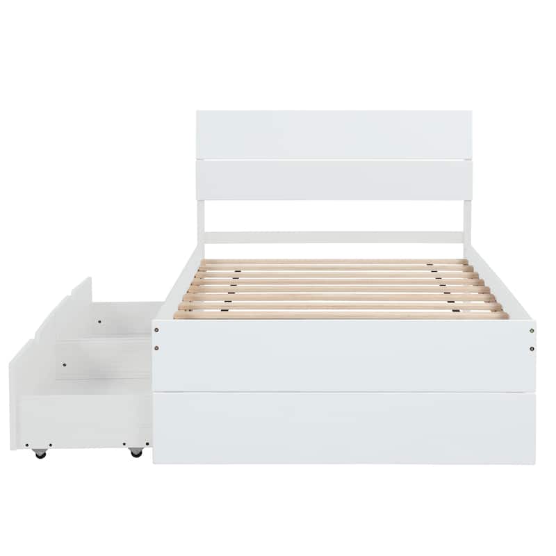 Modern Twin Size Platform Bed with 2 Drawers and Glossy Finish