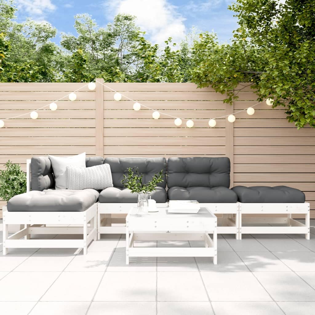 vidaXL 6 Piece Patio Lounge Set with Cushions White Solid Wood 24.4