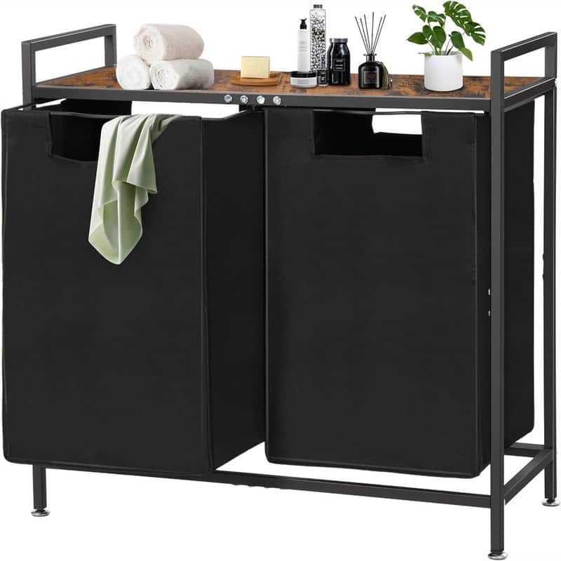 Laundry Hamper Laundry Sorter with 2 Pull-Out Removable Bags - 28.9"L x 11.8"W x 27.9"H - Black - 28.9"L x 11.8"W x 27.9"H