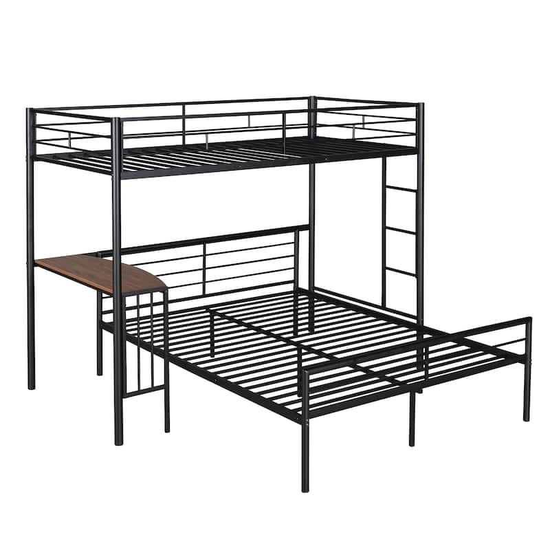 Twin over Full Metal Bunk Bed with Desk, Ladder, and Quality Slats