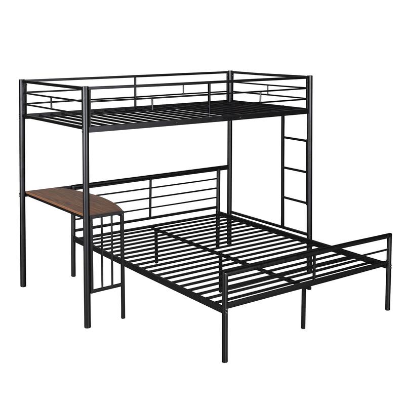 Twin over Full Size Metal Bunk Bed with Desk, Ladder and Quality Slats for Bedroom, Metallic