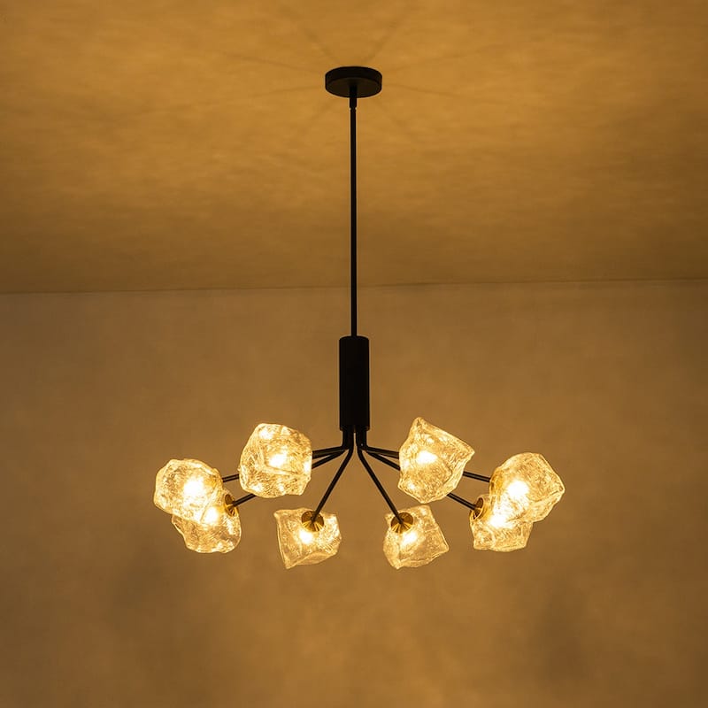 Black and Gold Clear Rock Glass Sputnik Chandelier