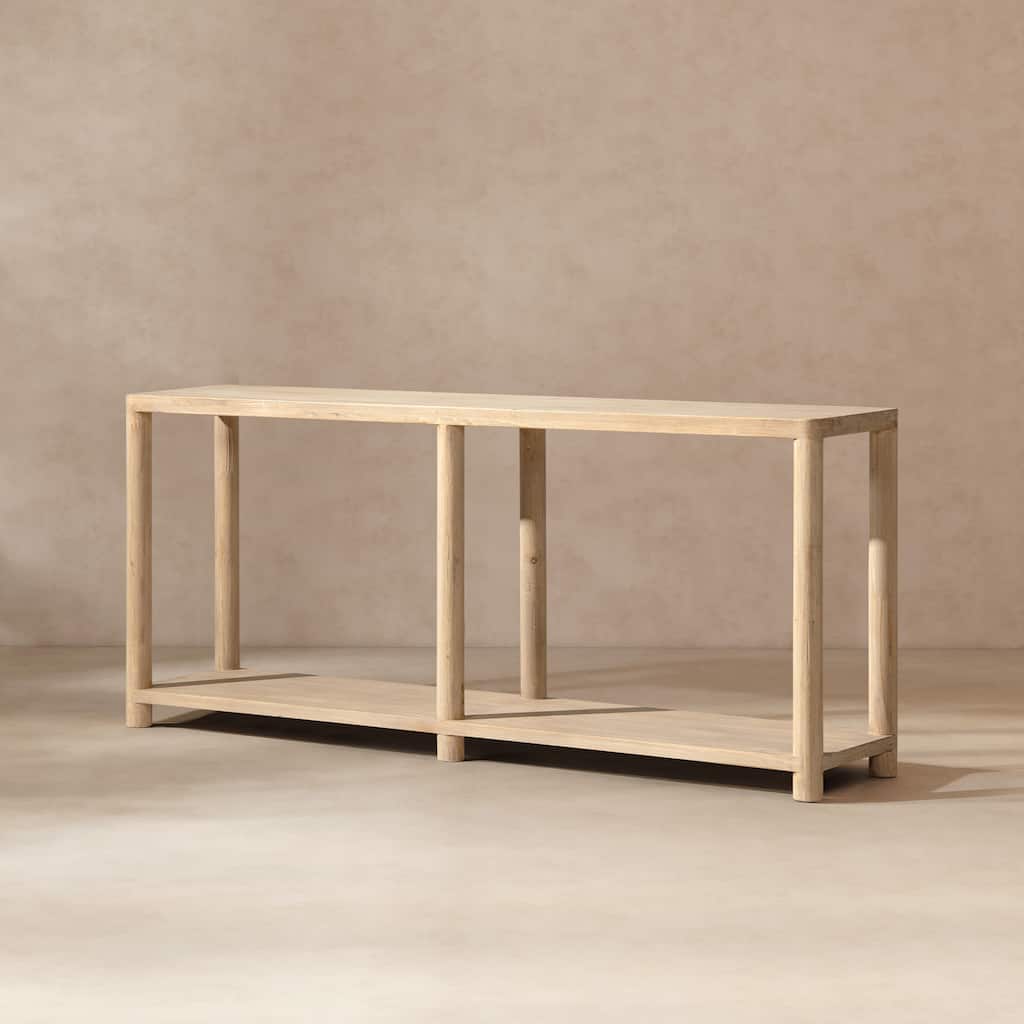 Jennifer Taylor Home Milo 71" Reclaimed Wood Console Table with Lower Shelf, Light Natural Cerused Reclaimed Pine Wood