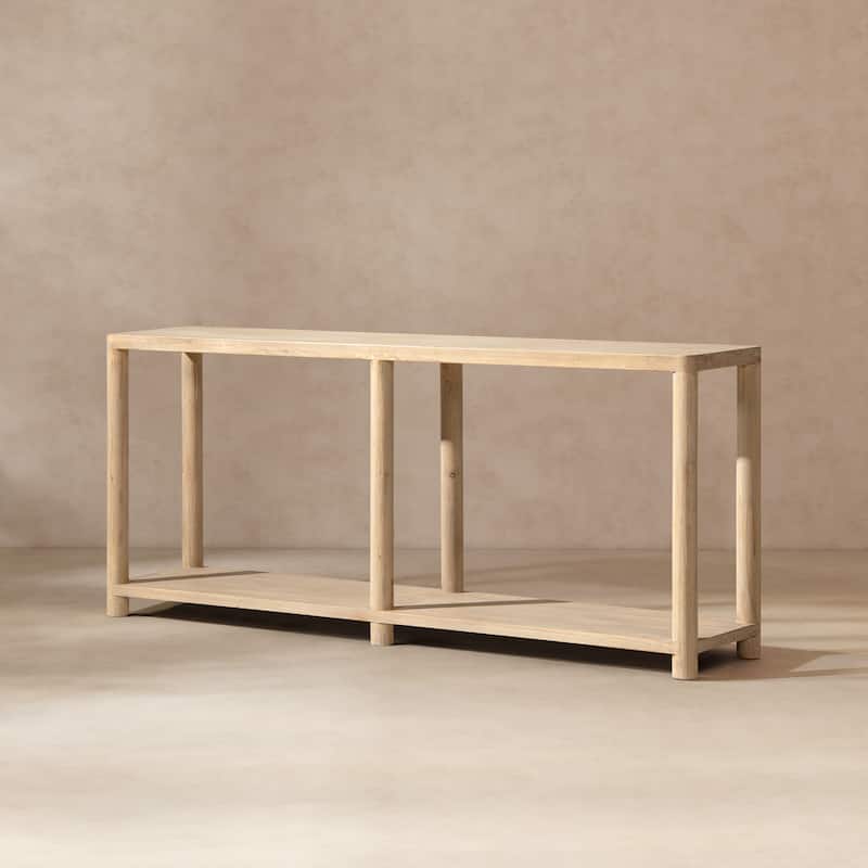 Jennifer Taylor Home Milo 71" Reclaimed Wood Console Table with Lower Shelf, Light Natural Cerused Reclaimed Pine Wood
